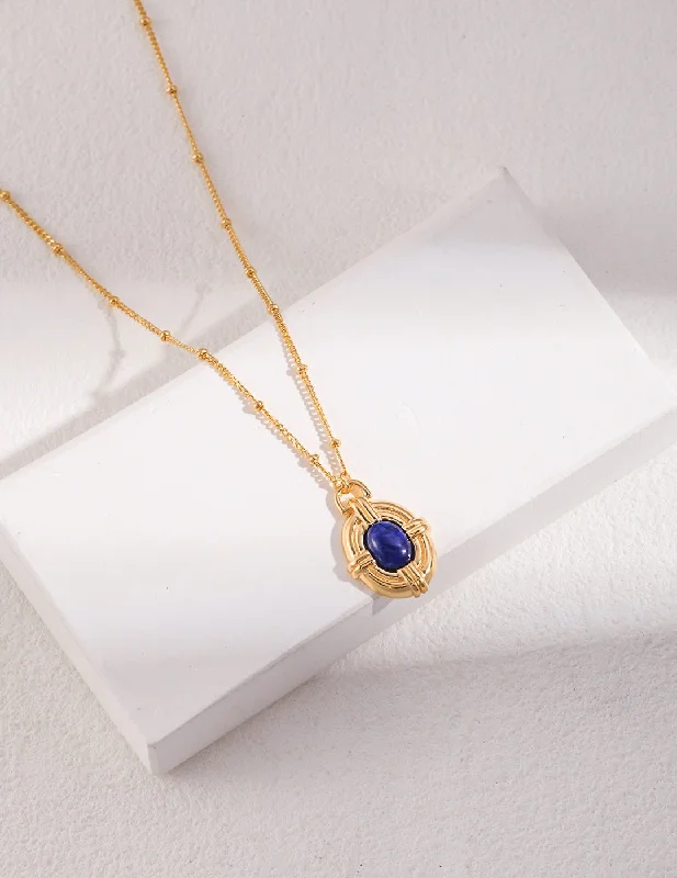 Ladies wedding necklace-Lapis Pendant Necklace