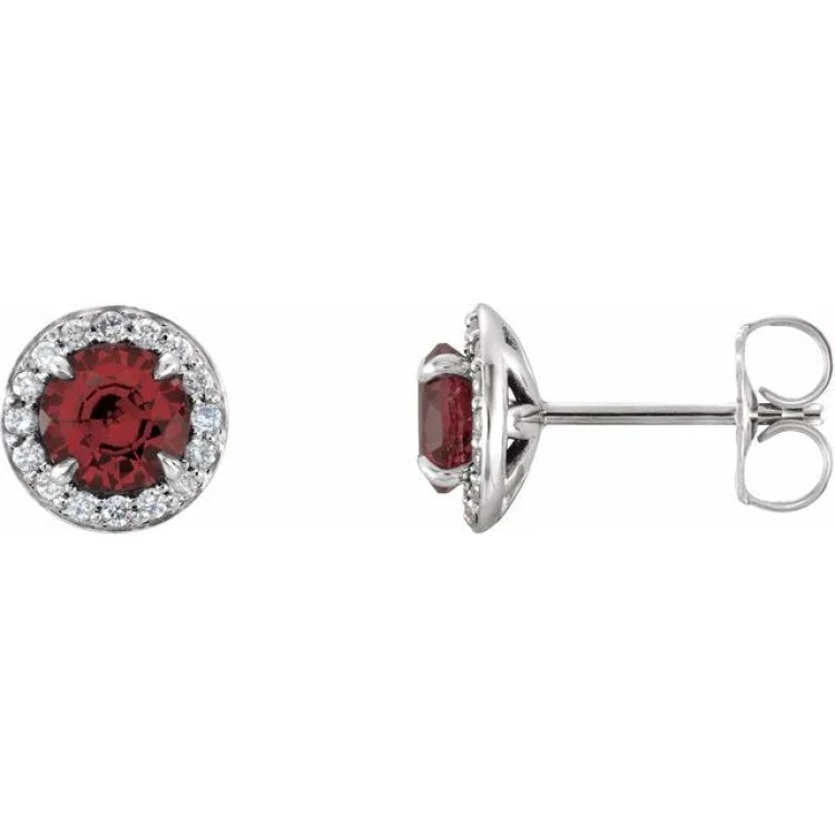 Ladies handmade earrings-14K White 3.5 mm Natural Mozambique Garnet & 1/8 CTW Natural Diamond Earrings