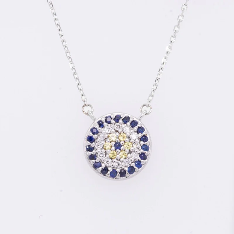 Ladies pendant necklace for women-14k White Gold Evil Eye Diamond Sapphire Citrine Pendant Necklace 18.5"