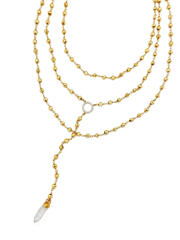 Ladies engraved necklace-Golden 3 Layer Neck