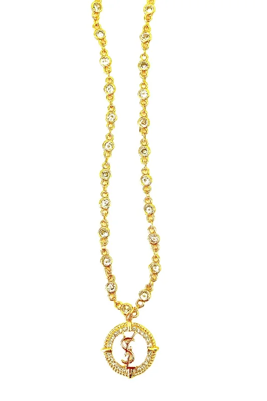 Ladies handmade gold necklace-YSL Circle CZ Necklace