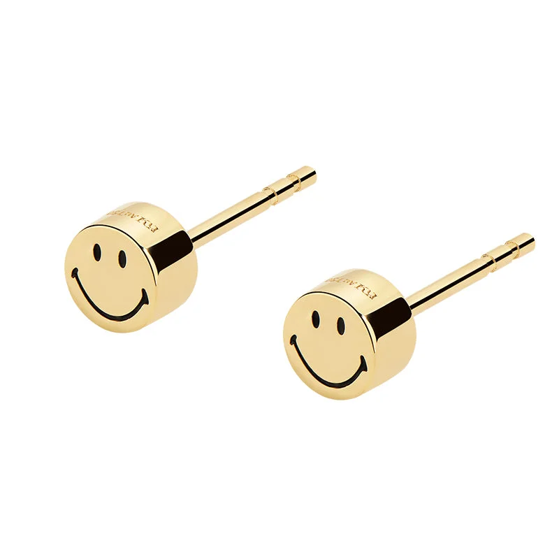 Ladies dainty earrings-KKLUExSMILEY® Smiley Charm Gold Earrings