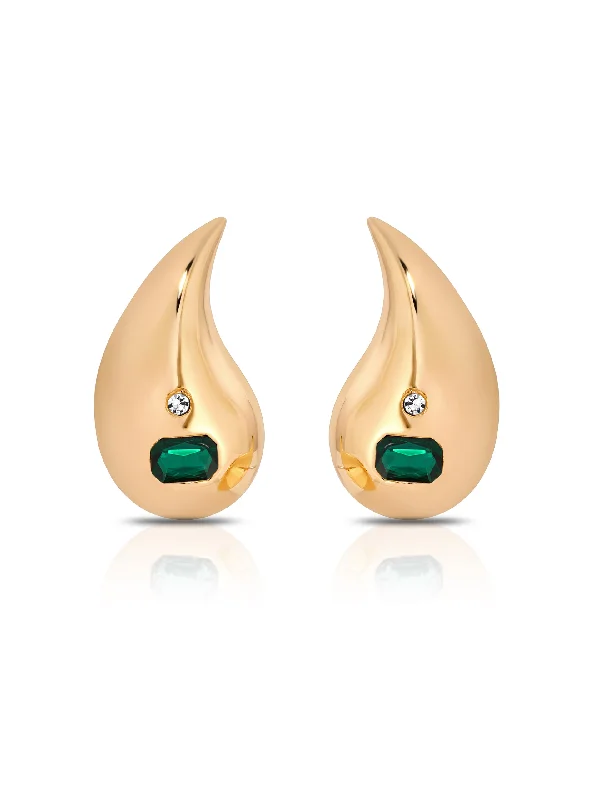 Ladies gold hoop earrings-Emerald Droplet Earrings