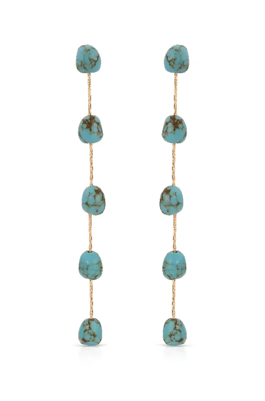 Ladies silver diamond earrings-Dripping Turquoise Delicate Drop Earrings