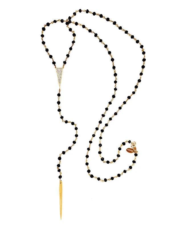 Ladies layered necklace-Onyx Tri-CZ Lariat Necklace