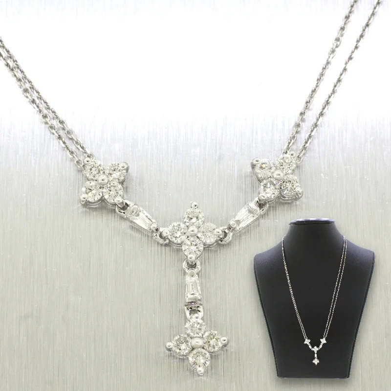 Ladies charm necklace-Vintage Estate 14k Solid White Gold 1.65ctw Diamond Drop Pendant Necklace