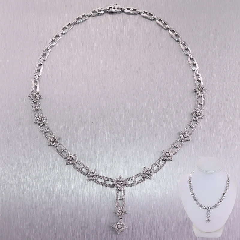 Ladies pendant charm necklace-14k White Gold 2.50ctw Diamond 16" Bridal Necklace