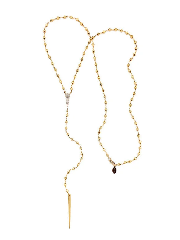 Ladies statement necklace-Golden Tri-CZ Lariat Necklace