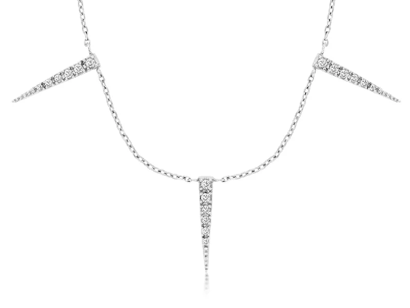 Ladies simple silver necklace-Diamond Spike Station Necklace