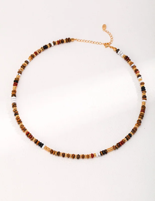 Ladies adjustable chain necklace-Tiger Eye Gemstone Beads Necklace