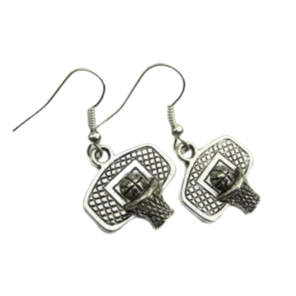 Ladies designer earrings-Basketball Hoop Charm Dangle Earrings