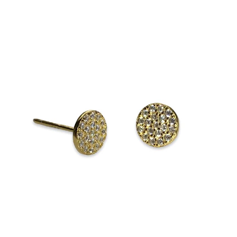 Ladies heart-shaped earrings-Geovana Round Pave Disc Studs