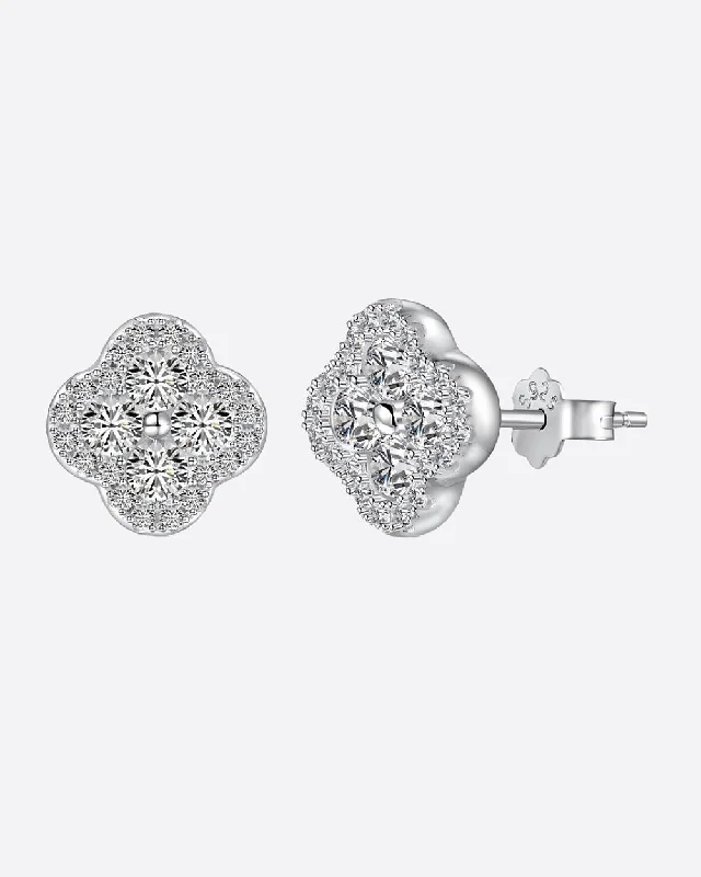 Ladies sterling silver hoop earrings-ICED CLOVER STUDS 925. - WHITE GOLD