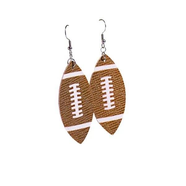 Ladies simple stud earrings-Football Teardrop Faux Leather Dangle Earrings