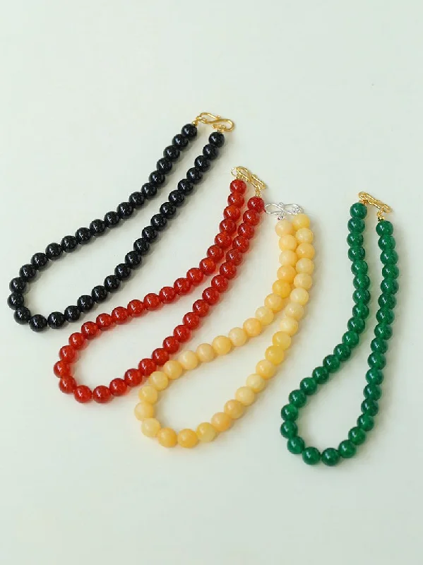 Ladies handmade gold necklace-Harmonious Gemstone Necklaces Onyx Beaded 10mm Necklaces