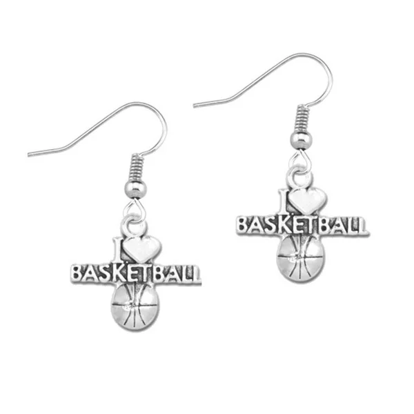 Ladies sterling silver drop earrings-I Love Basketball Earrings