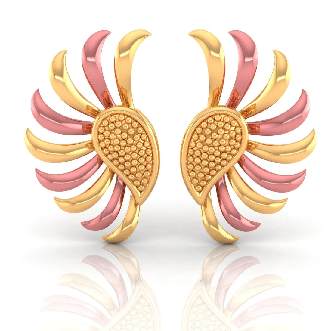 Ladies sparkly earrings-22KT (916) Yellow Gold Phoenix Wing Stud Earrings