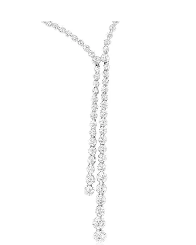 Ladies trendy gold necklace-14k white gold diamond lariat necklace