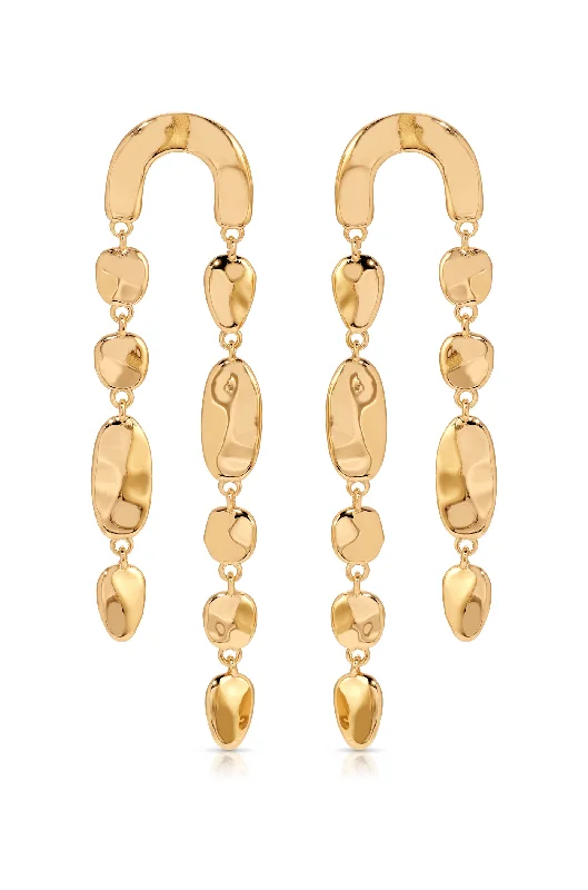 Ladies gold earrings-Cascading Hammered Link Earrings