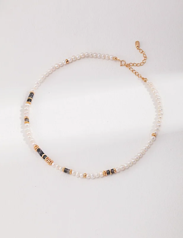 Ladies multi-layered necklace-Black Sparkle Stone Pearl Bead Necklaces