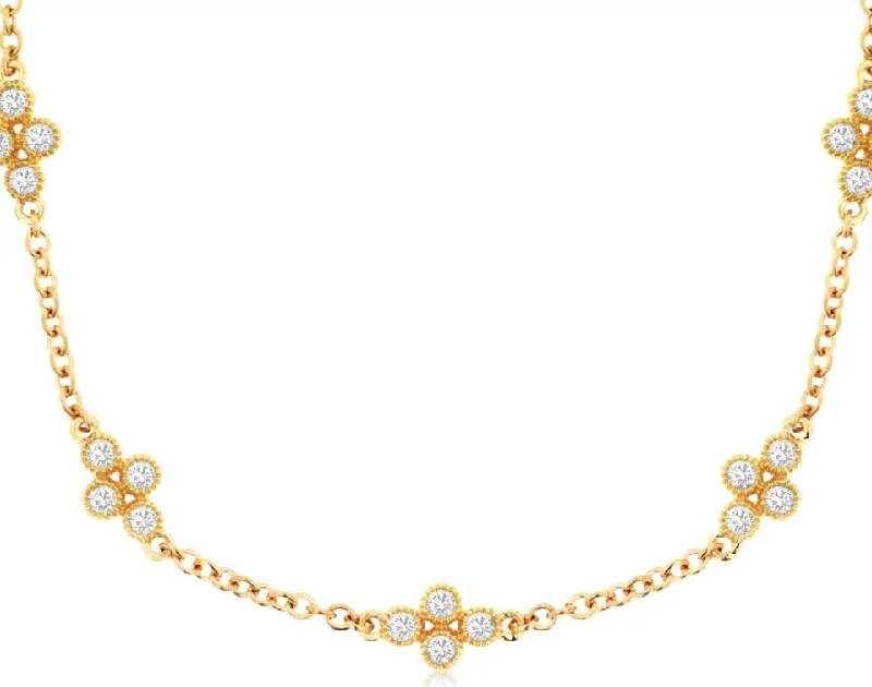 Ladies silver tennis necklace-14k yellow gold diamond station necklace 16-18" long