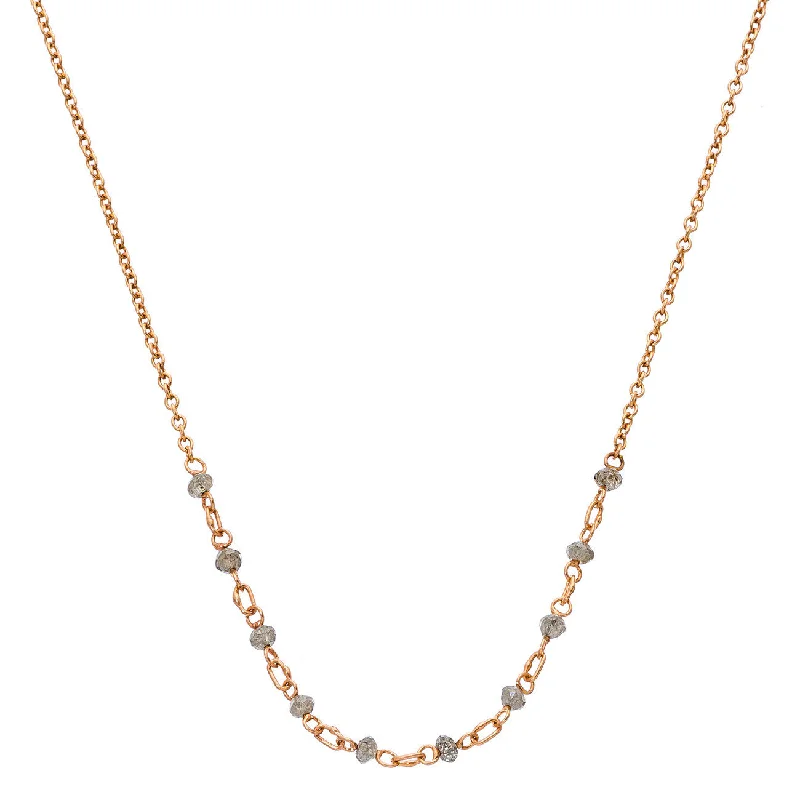 Ladies engraved necklace-Lola Necklace 16" Rose Gold Champagne Diamond