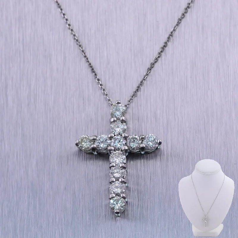 Ladies minimalist necklace-Modern 14k White Gold 2.65ctw Diamond Cross 20" Necklace