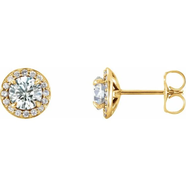 Ladies statement diamond earrings-14K Yellow 1/8 CTW Natural Diamond Halo-Style Earrings