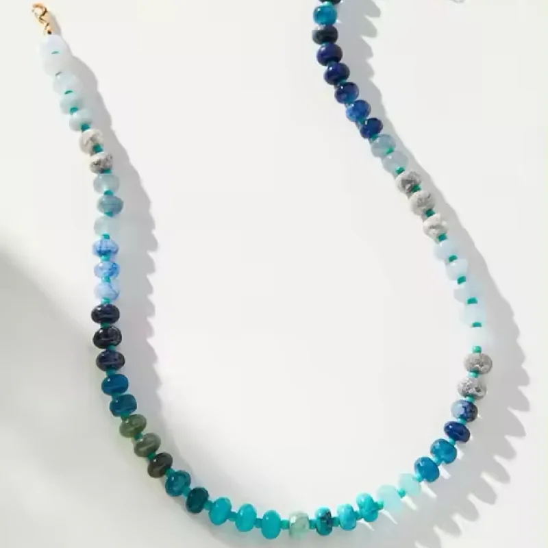 Ladies gemstone pendant necklace-Rainbow Stone Necklace - Turquoise and Blues