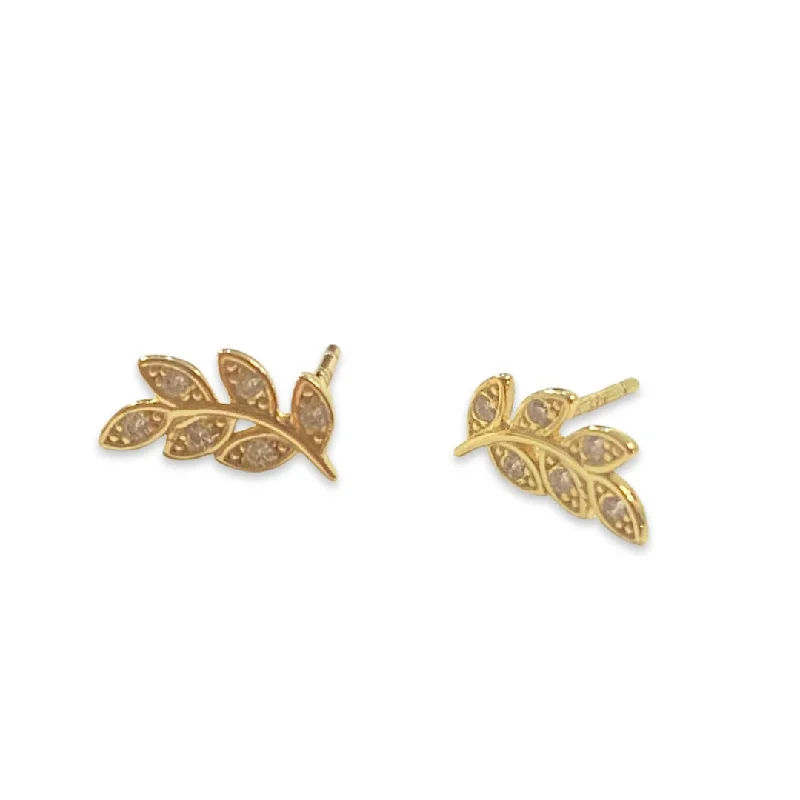 Ladies statement diamond earrings-Leaves Vine Studs