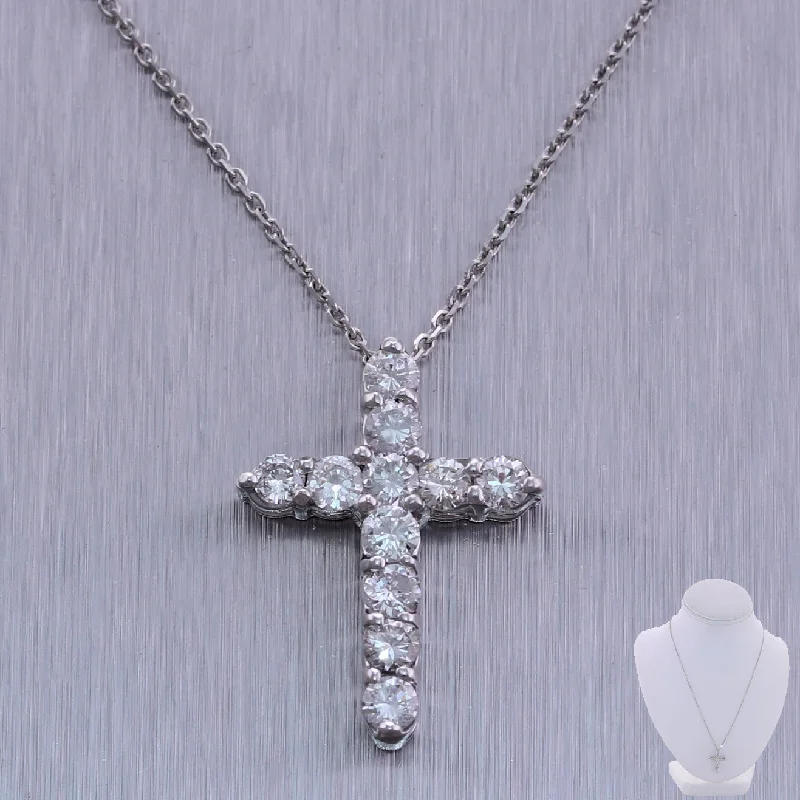 Ladies chunky necklace-Modern 14k White Gold 1.10ctw Diamond Cross 20" Necklace