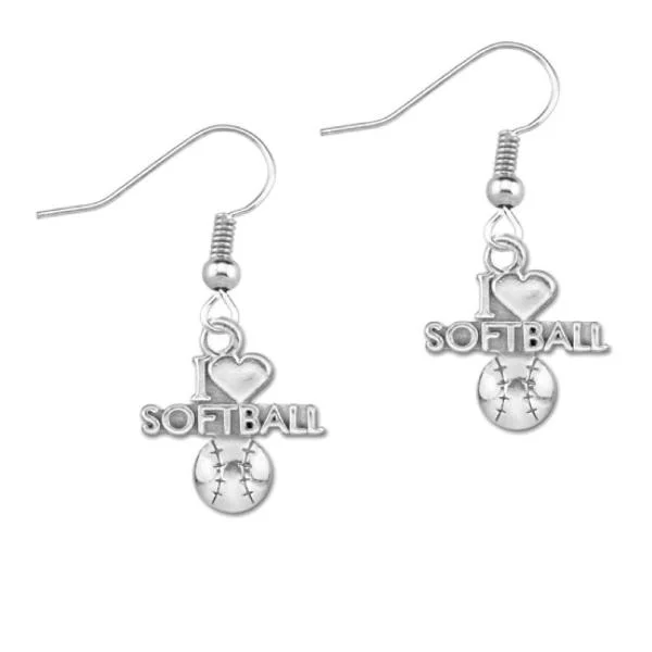 Ladies drop gemstone earrings-I Love Softball Earrings