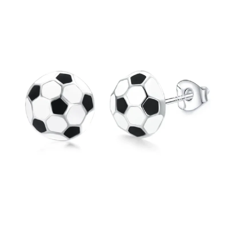 Ladies hoop stud earrings-Soccer Ball Stud Earrings