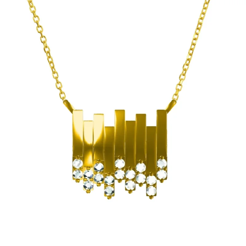 Ladies multi-stone necklace-Matte Finish Gold & Diamond Stick Necklace