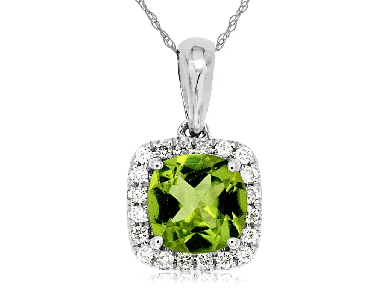 Ladies sterling silver pendant necklace-Diamond Halo Peridot Necklace