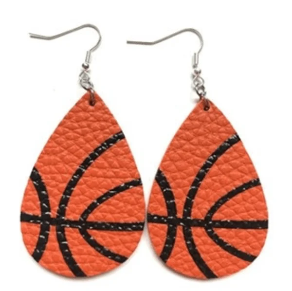 Ladies geometric earrings-Basketball Teardrop Faux Leather Dangle Earrings