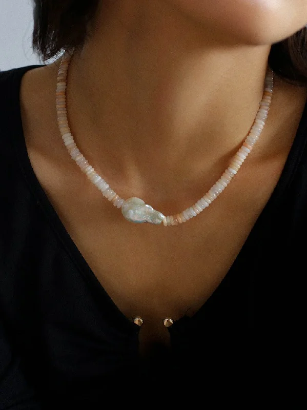 Ladies fashion statement necklace-Baroque Pearl Blush Beaded Collar Necklace