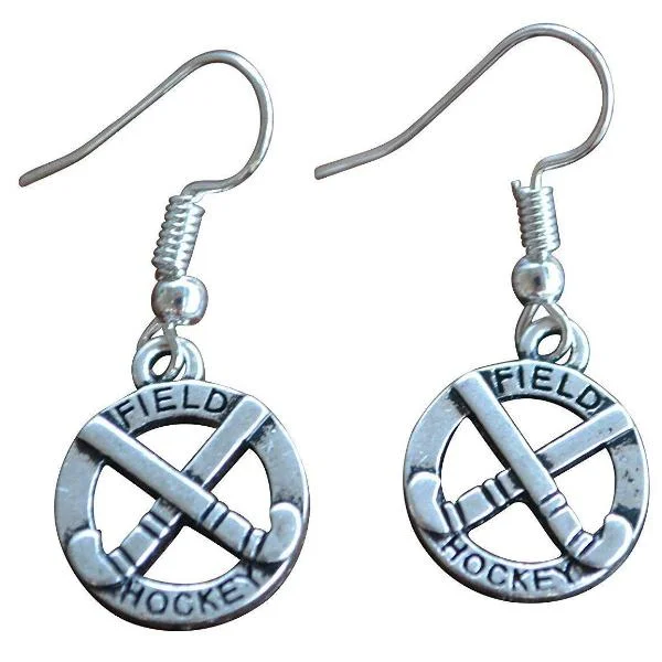 Ladies elegant earrings-Field Hockey Charm Dangle Earrings