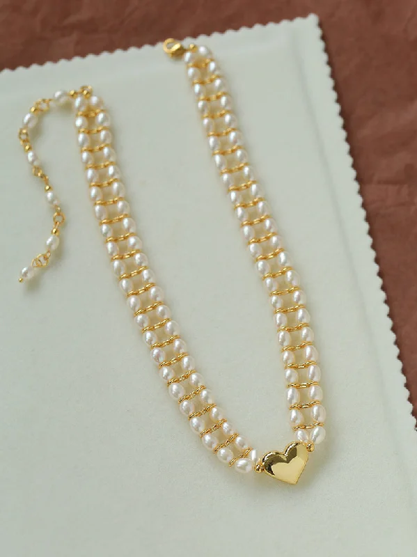 Ladies luxury necklace-Love Choker Vintage Double Strand Pearls