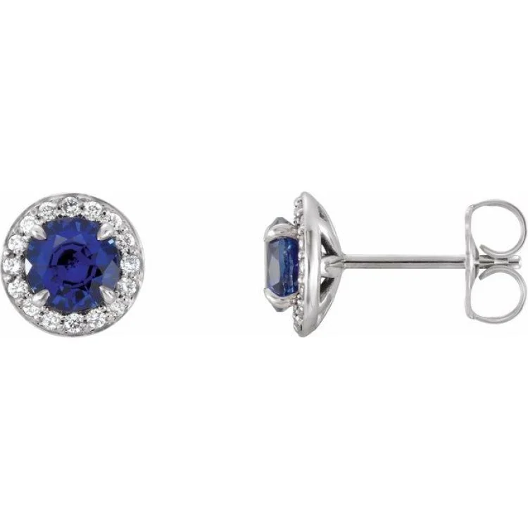 Ladies pearl drop earrings-14K White 4 mm Lab-Grown Blue Sapphire & 1/10 CTW Natural Diamond Earrings