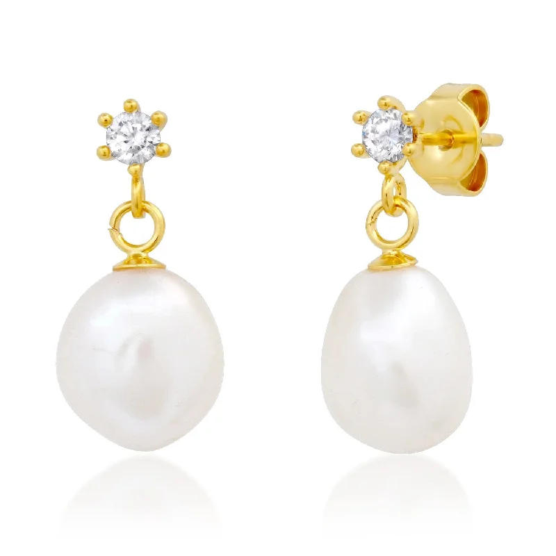 Ladies luxury hoop earrings-Simple CZ with Pearl Drop