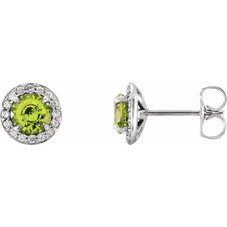 Ladies geometric earrings-14K White 4 mm Natural Peridot & 1/10 CTW Natural Diamond Earrings