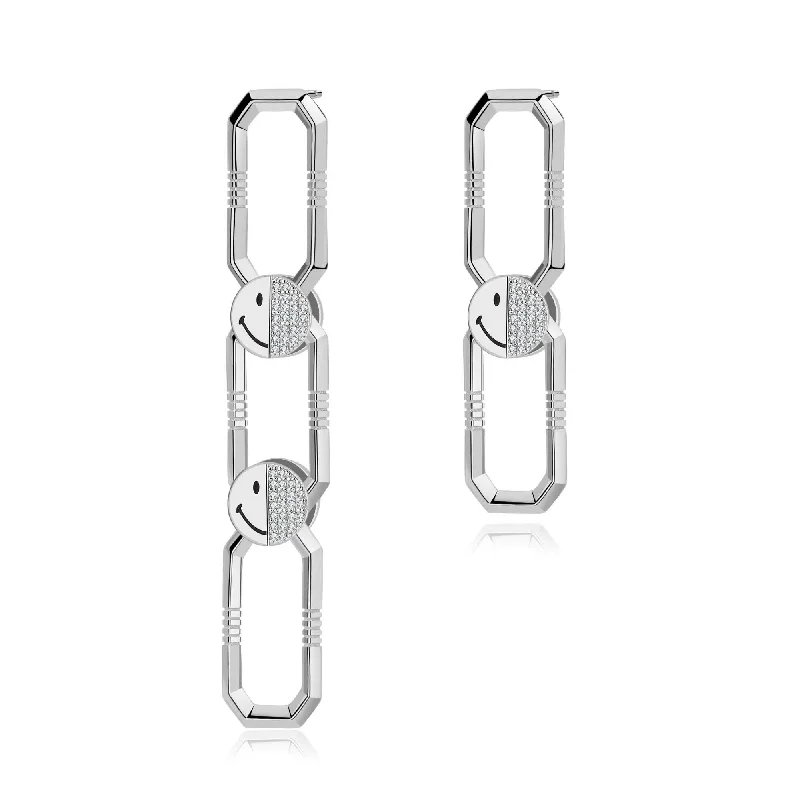 Ladies large earrings-KKLUExSMILEY® Silver Oliver Detachable Link Earrings