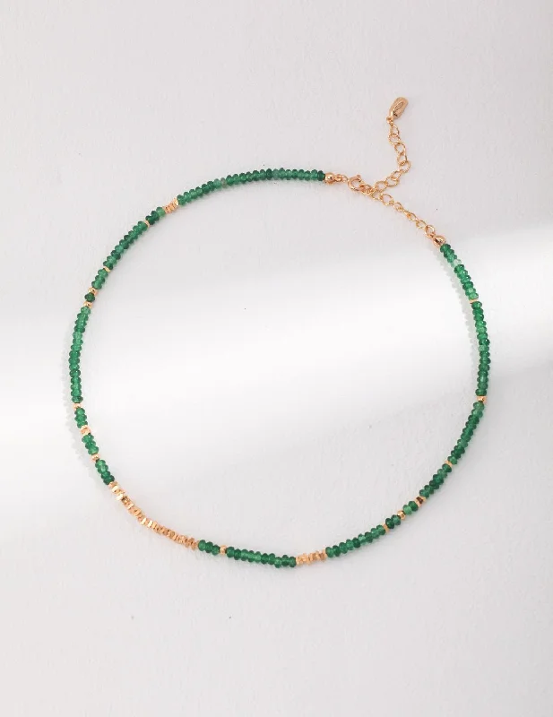 Ladies infinity necklace-Emerald Broken Gold Bead Necklaces