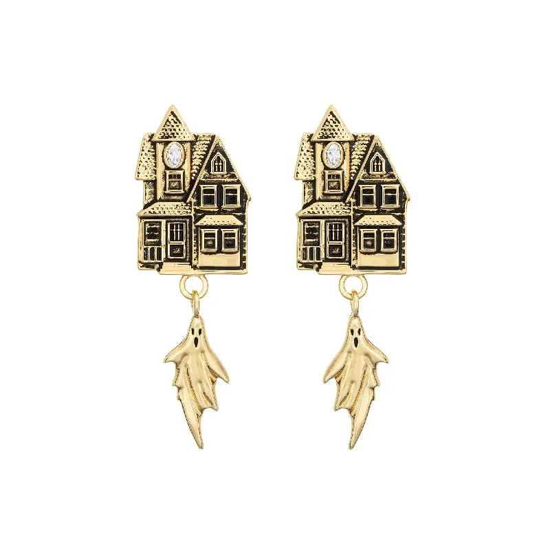 Ladies gold earrings-Haunted House Earrings