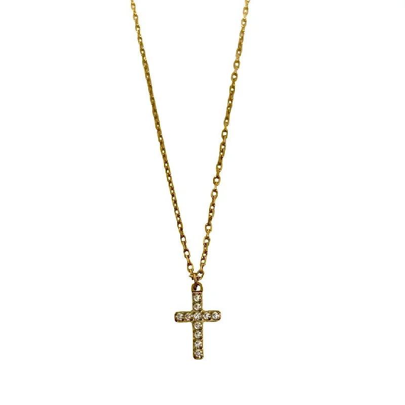 Ladies bridal necklace-Ophelia Gold Crystal Cross Necklace- Waterproof