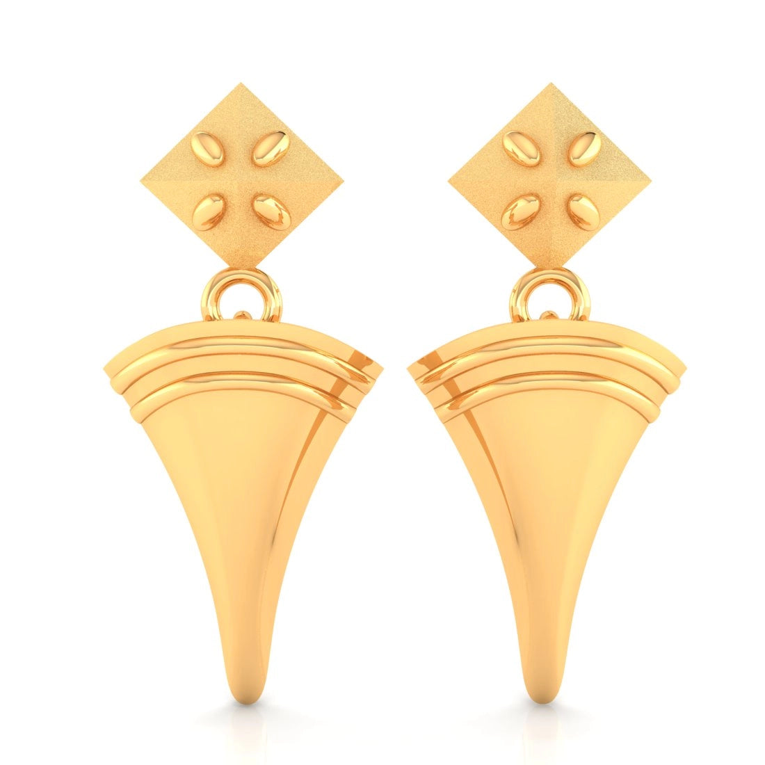 Ladies sterling silver hoop earrings-22KT (916) Yellow Gold Cone-shaped Dangle Drop Earrings