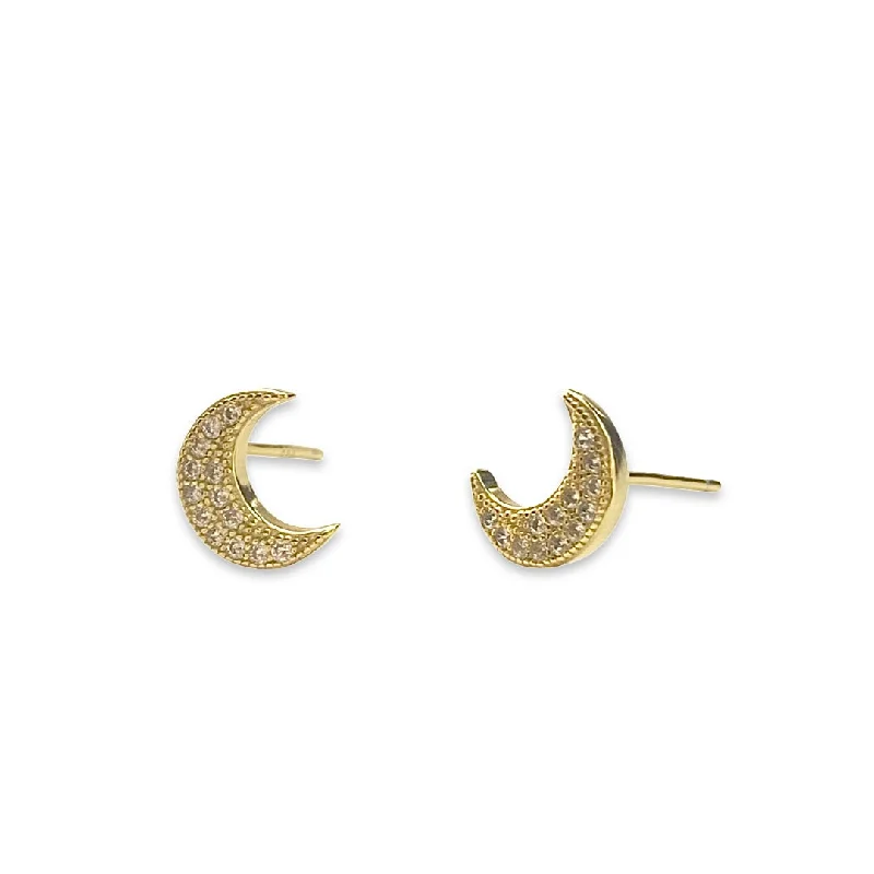 Ladies luxury hoop earrings-Luna Crescent Moon Sparkle Studs