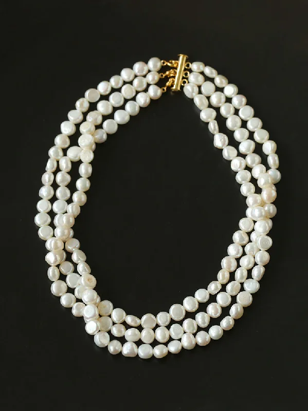 Ladies custom birthstone necklace-Multilayer Steamed Bun Pearl Necklaces