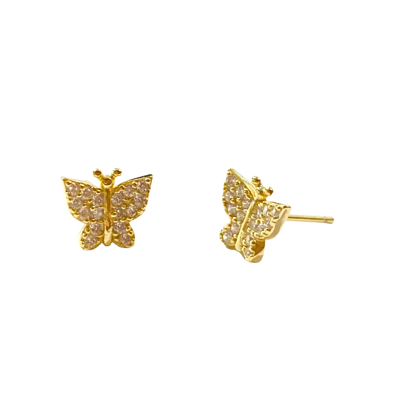 Ladies simple stud earrings-Sterling Silver Butterfly Earrings